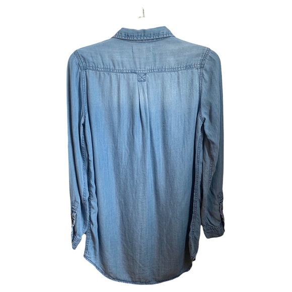 Forever 21 Button Front Chambray Light Wash Mini Shirt Dress Tunic Women’s S - Picture 3 of 13